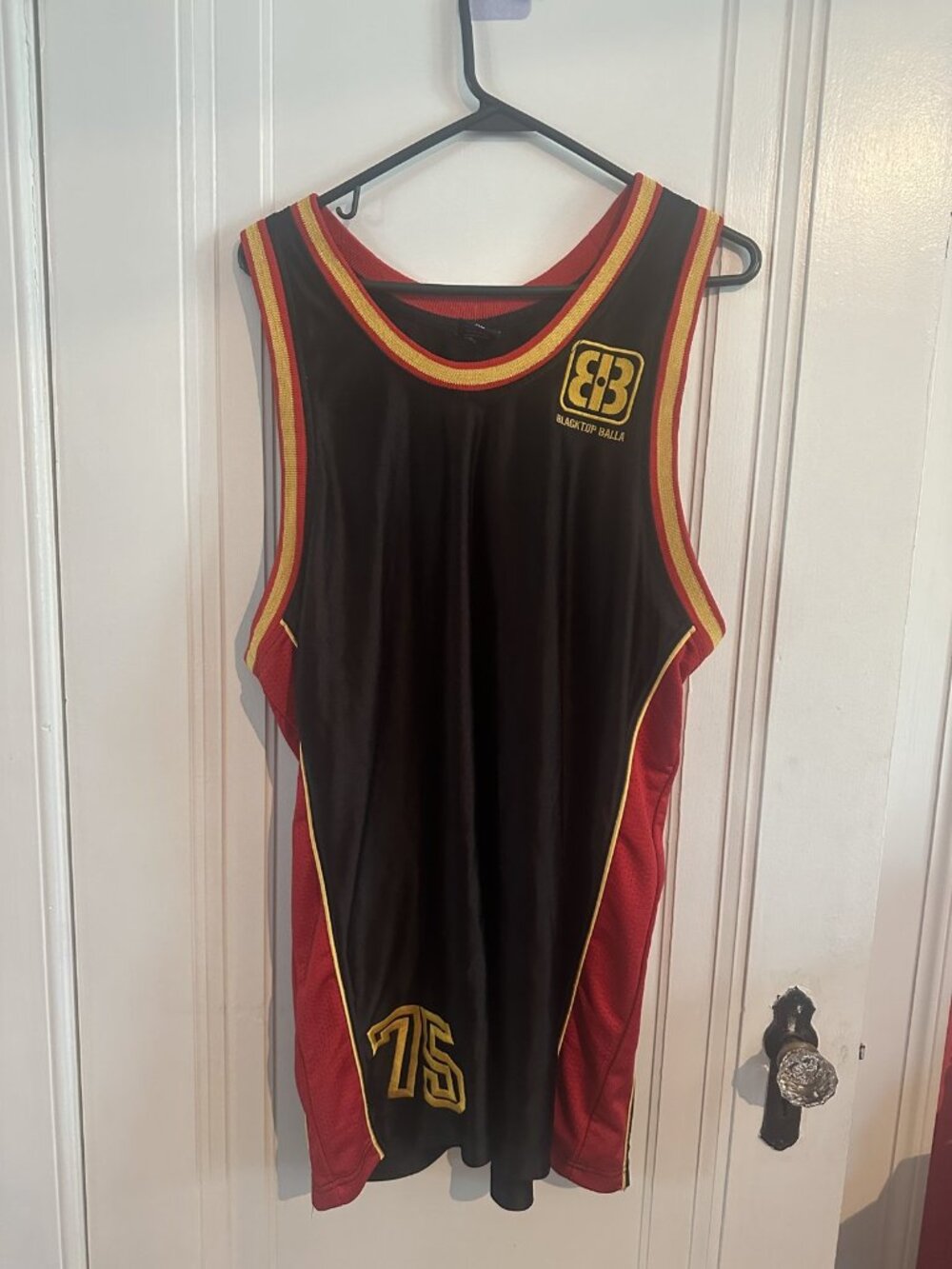 Blacktop Balla Stardom Team Basketball Jersey #75 XL Black Red Gold Y2K